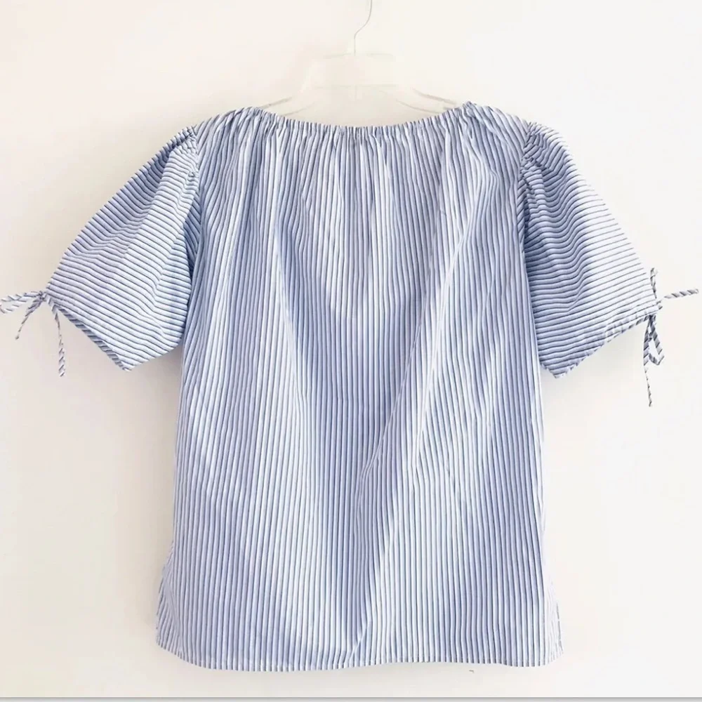 Tory Burch | Ariana Drawstring Top Womens S Small Blue Ombre Stripe Short Sleeve